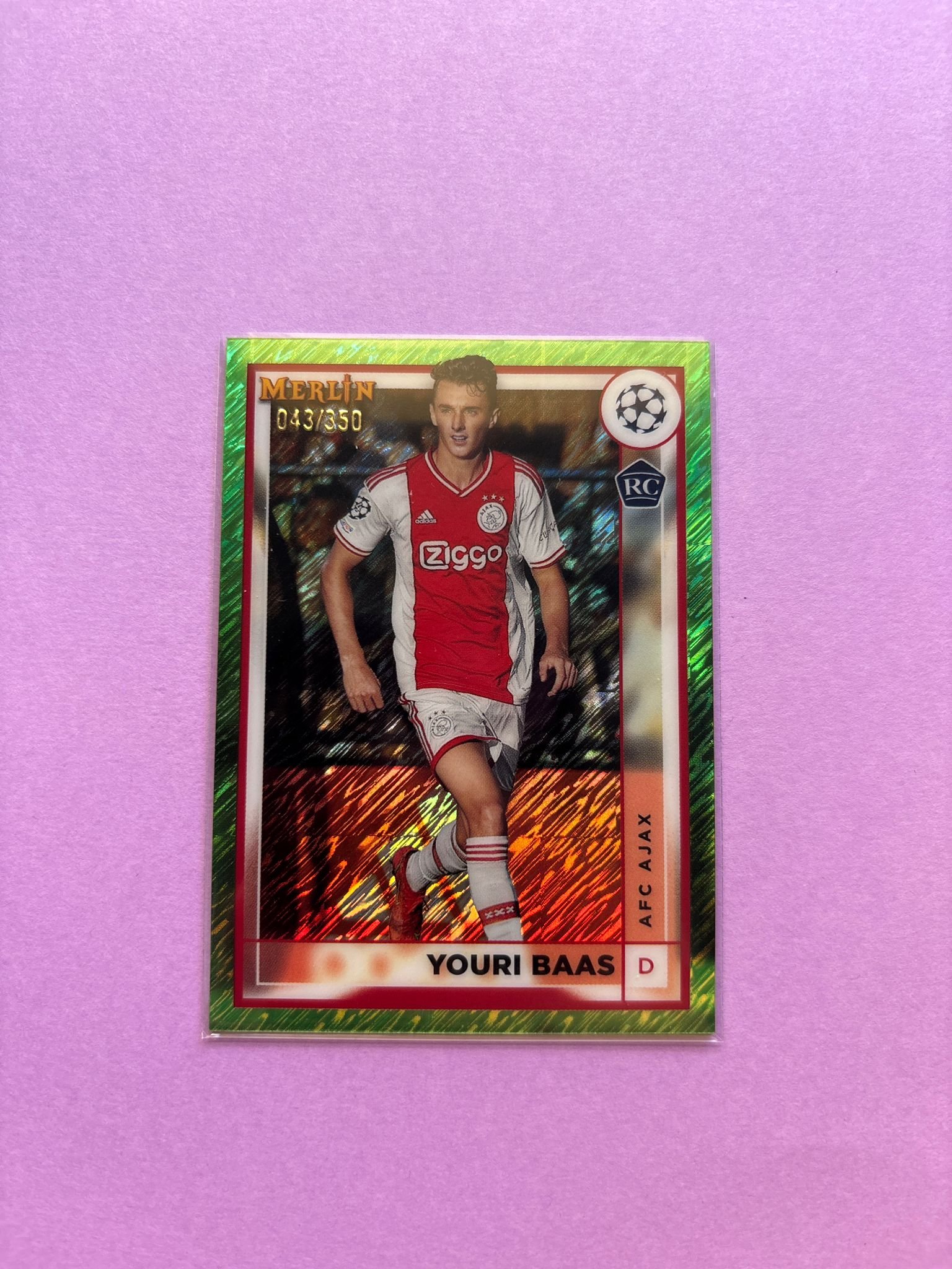 Youri Baas (Rc) 43/350 Neon Green Shimmer Refractor Topps Merlin Chrome Uefa Club Competitions 2022/2023