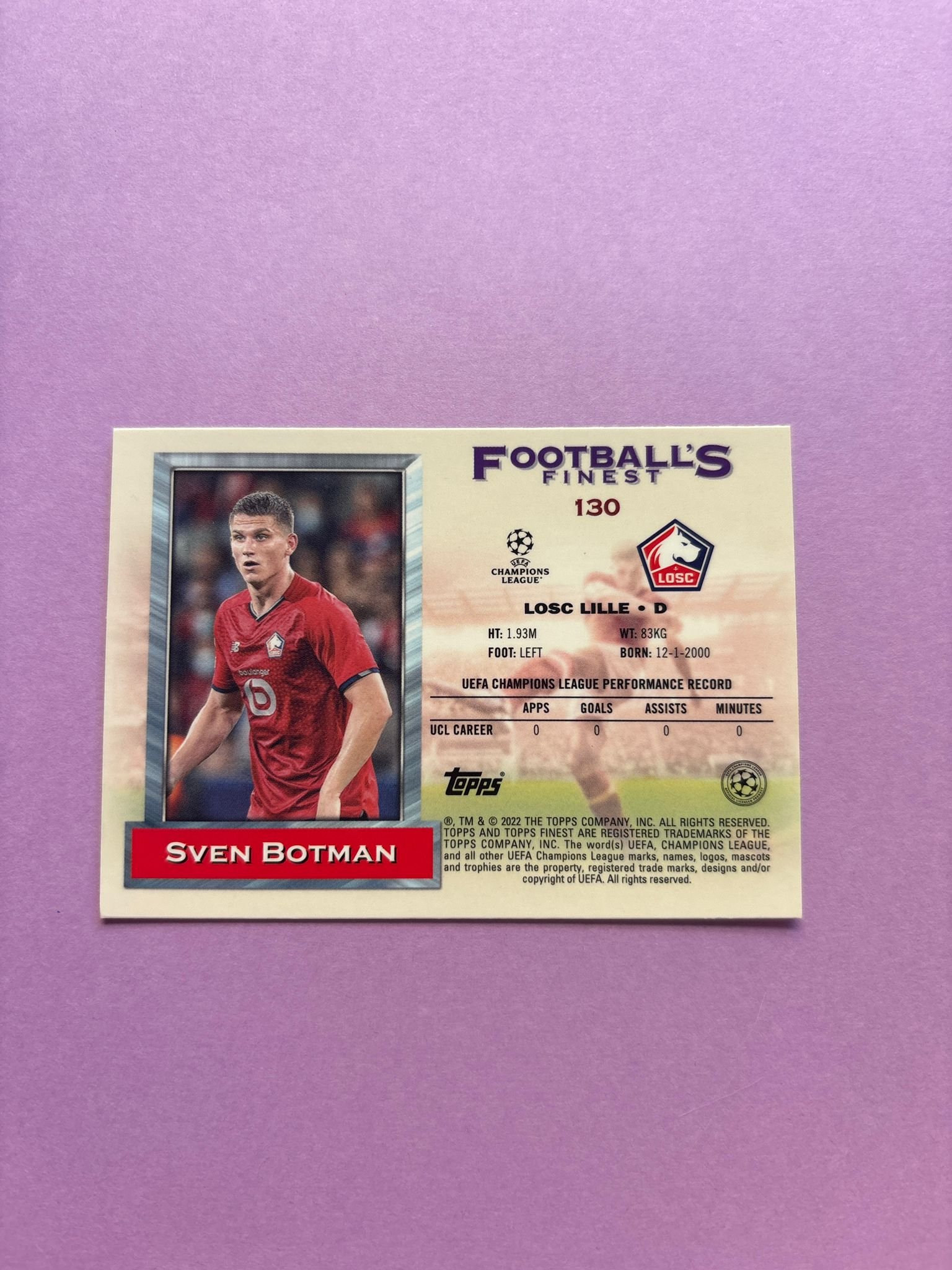 Sven Botman (Rc) Base Topps Finest Flashbacks Ucl 2021/2022 - Image 2