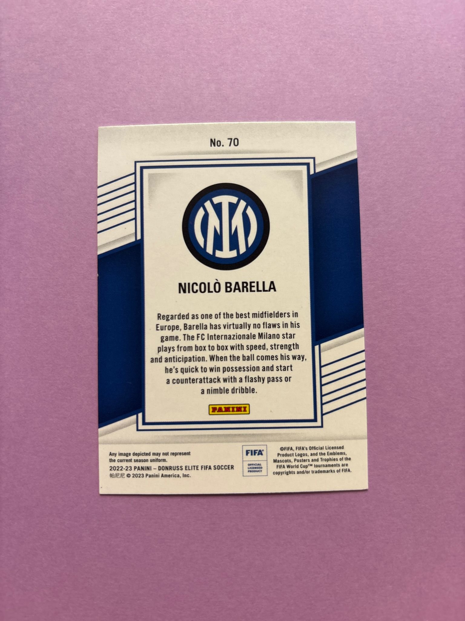 Nicolò Barella Panini Donruss Elite Fifa 2022/2023 - Image 2