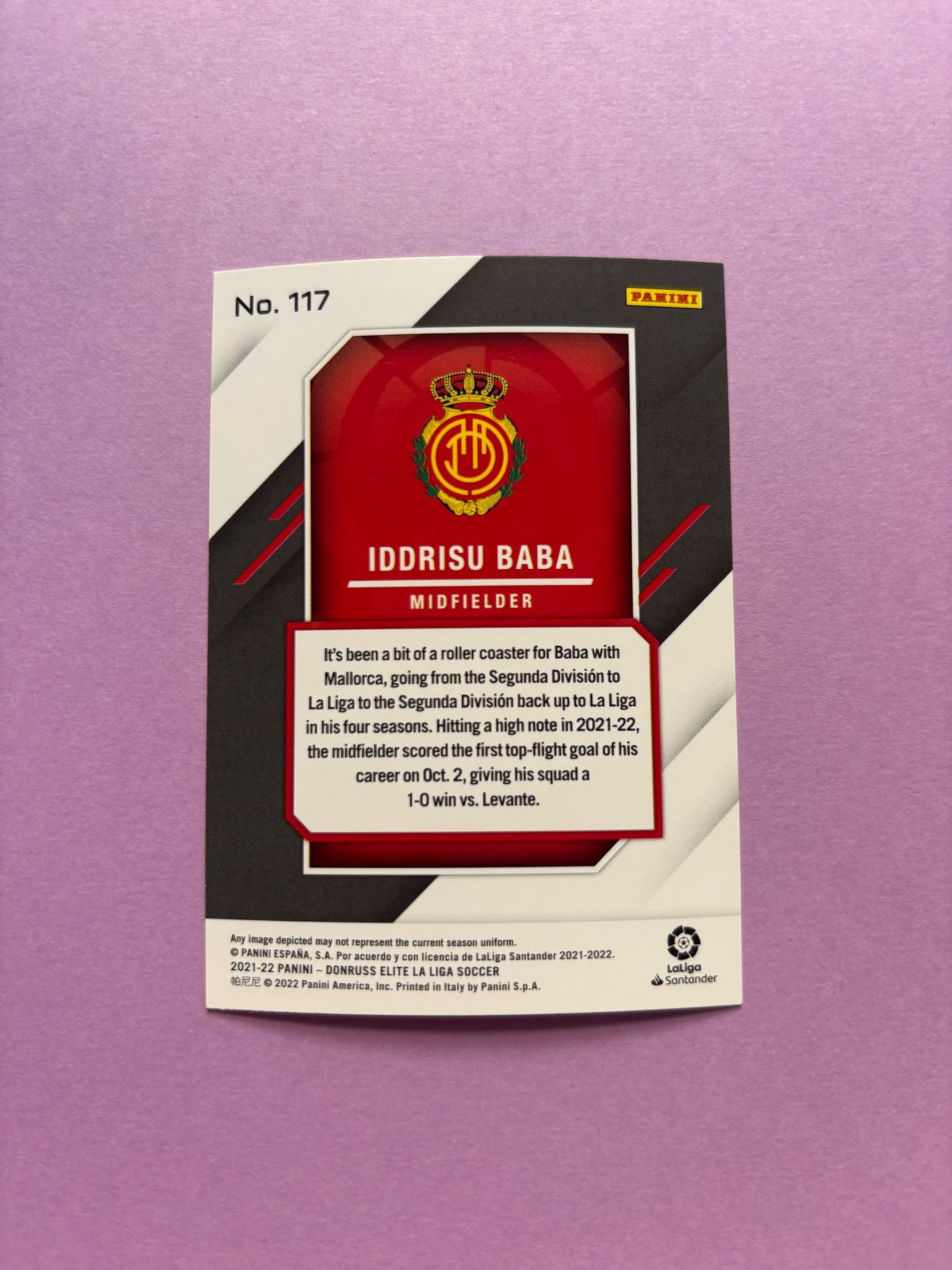 Iddrisu Baba (Rc) Base Panini Donruss Elite La Liga 2021/2022 - Image 2