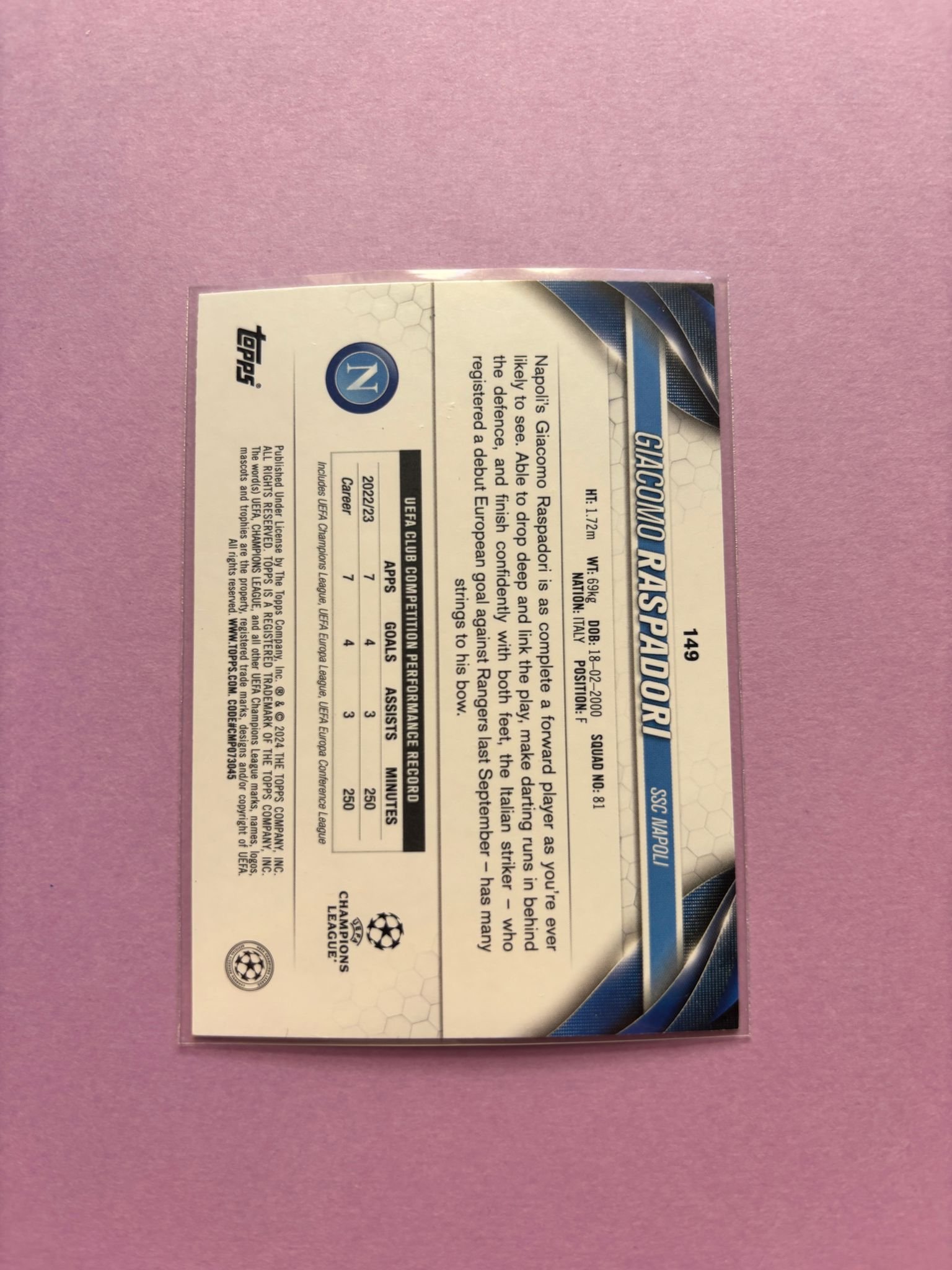 Giacomo Raspadori Topps Uefa Club Competitions Jade Edition 2023/2024 - Image 2