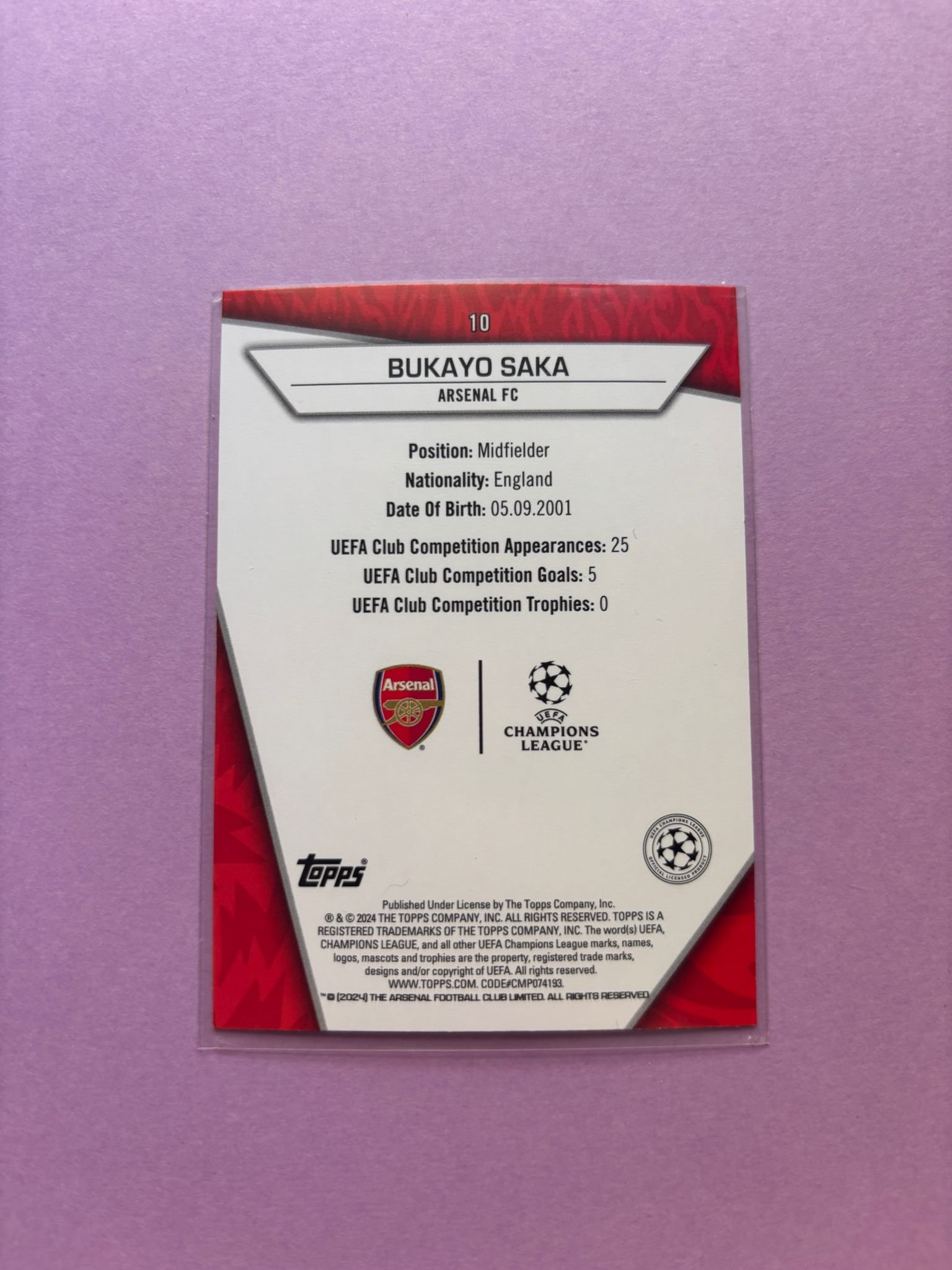 Bukayo Saka Uncommon Green Topps Uefa Club Competitions Superstars 2023/2024 - Image 2