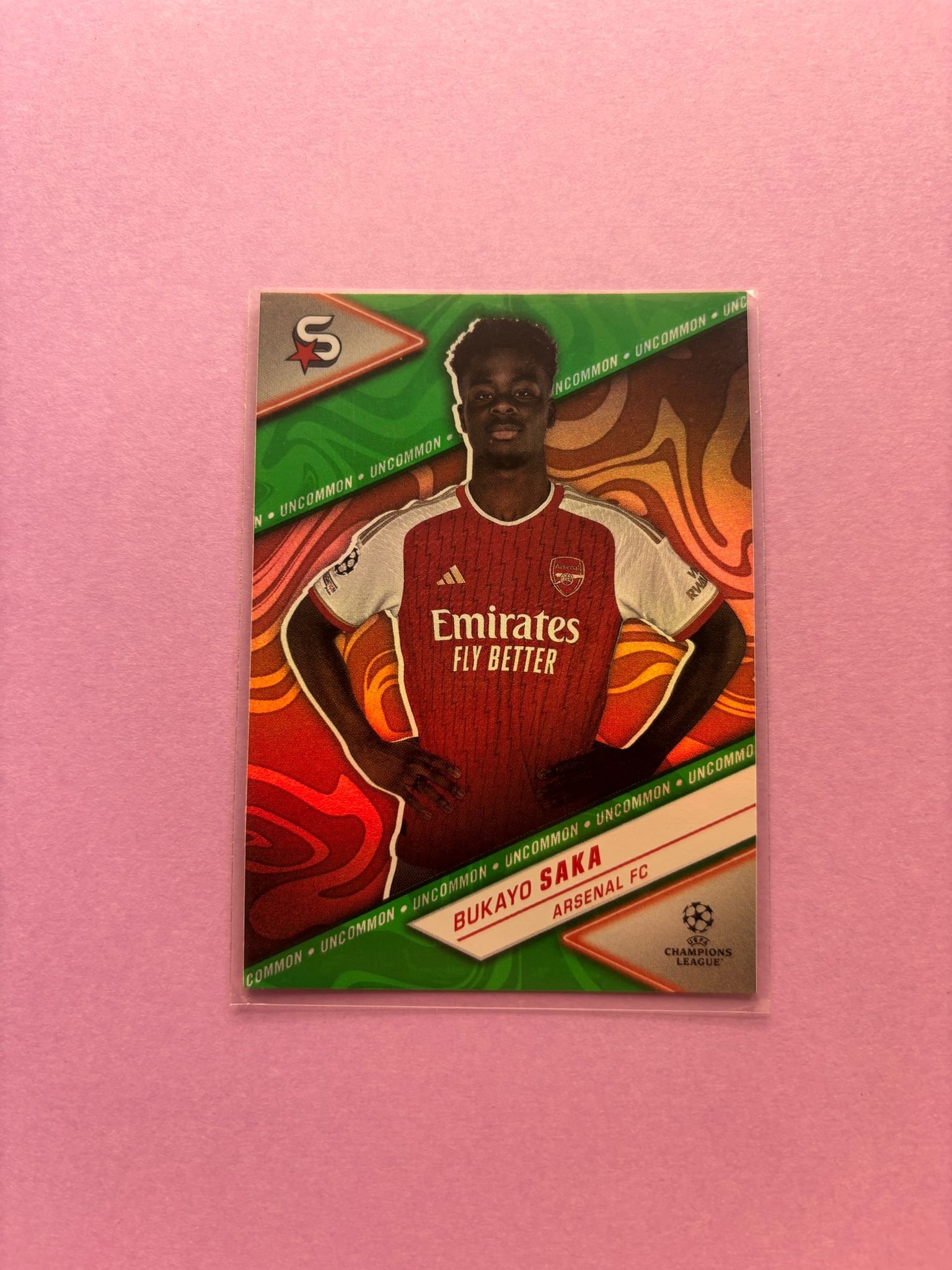 Bukayo Saka Uncommon Green Topps Uefa Club Competitions Superstars 2023/2024