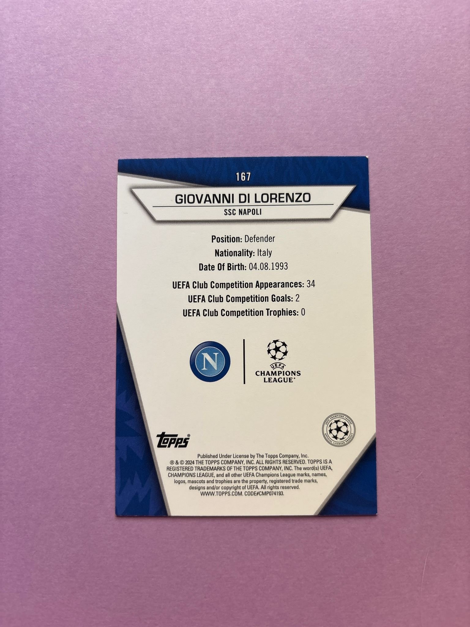 Giovanni Di Lorenzo Base Topps Uefa Club Competitions Superstars 2023/2024 - Image 2