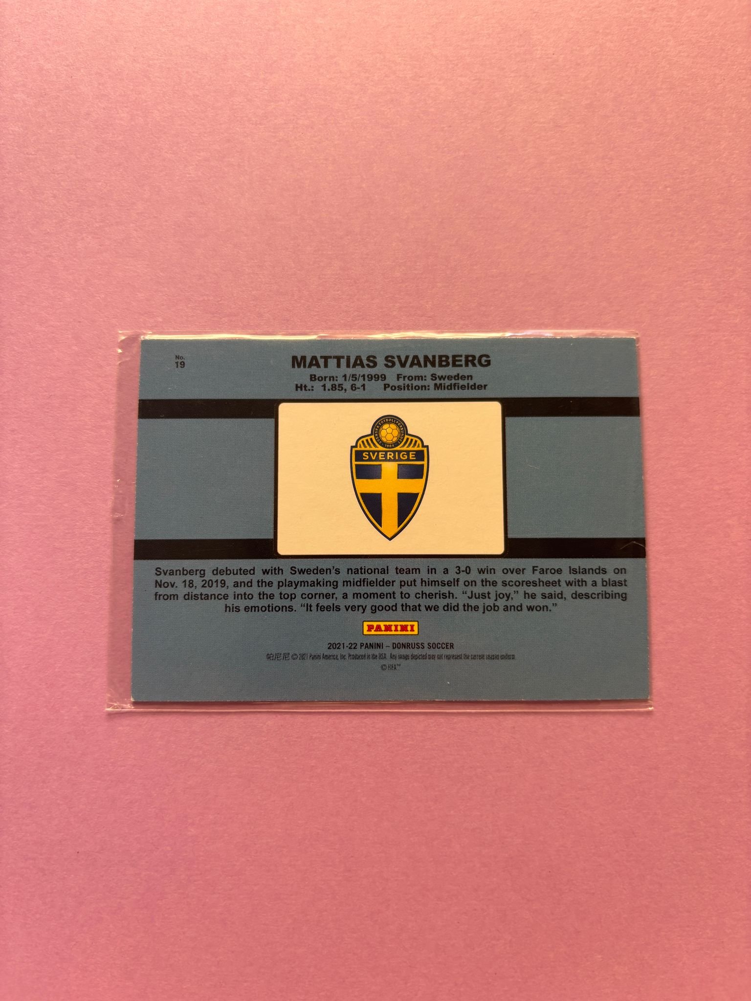 Mattias Svanberg Press Proof Panini Donruss Road To Qatar- 1991 Donruss Tribute 2021/2022 - Image 2