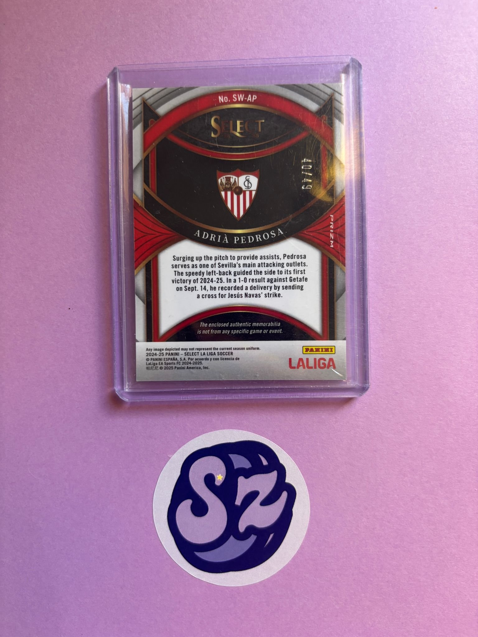 Adria Pedrosa Patch 40/49 Purple Panini Select 2024/2025 - Imagen 2