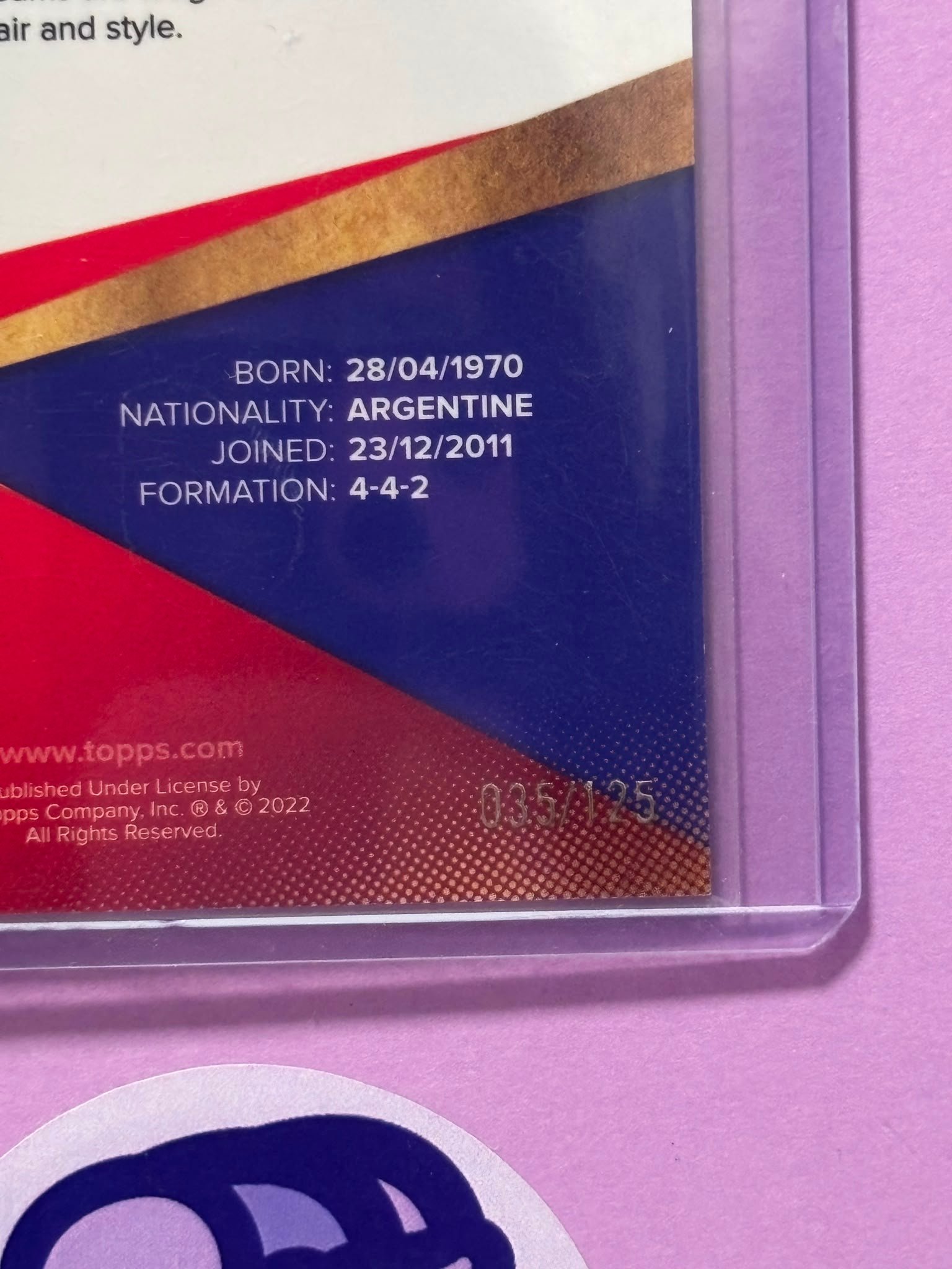 Cholo Simeone Pink 35/125 Topps Team Set Atletico de Madrid 2021/2022 - Image 2