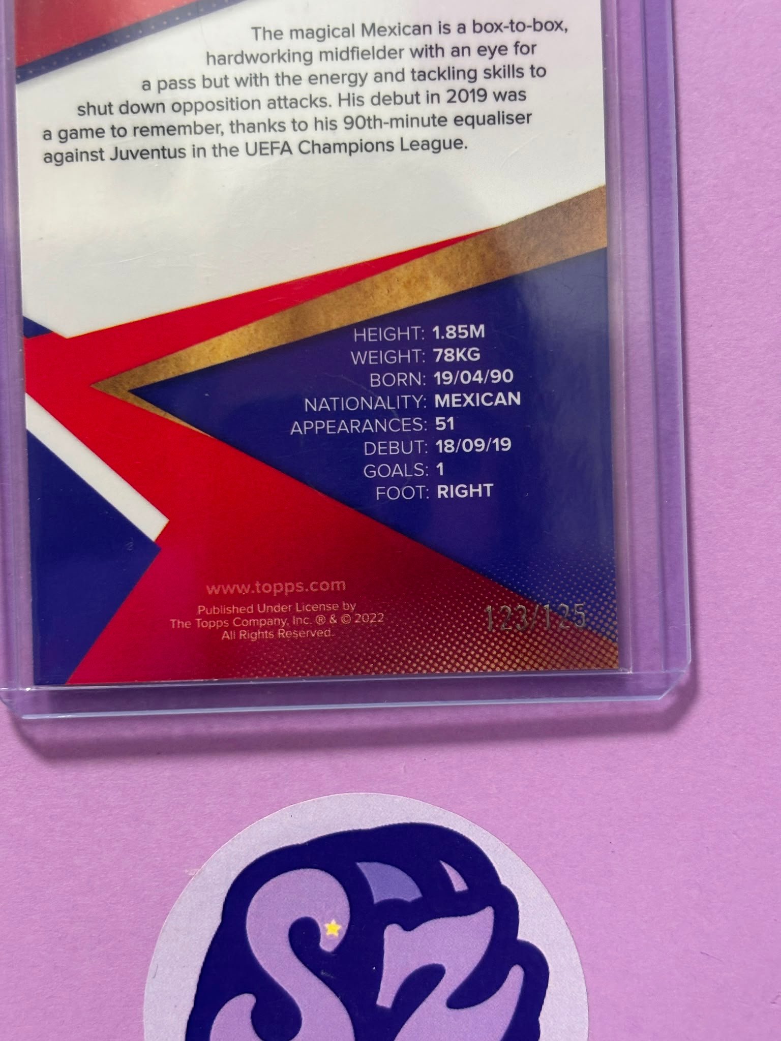 Héctor Herrera Pink 123/125 Topps Team Set Atletico de Madrid 2021/2022 - Imagen 2