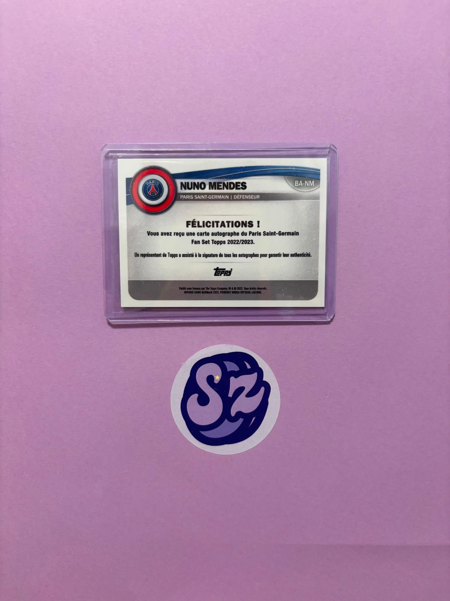 Nuno Mendes Auto Topps Team Set Psg 2022/2023 - Imagen 2